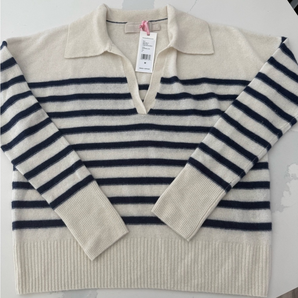 Vineyard Vines Navy and Cream V-Neck Sweater